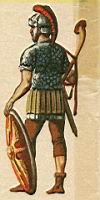 Rome, Soldat, Musicien de la cavalerie vetu de cuirasse d'ecailles, avec le pantalon emprunte aux gaulois